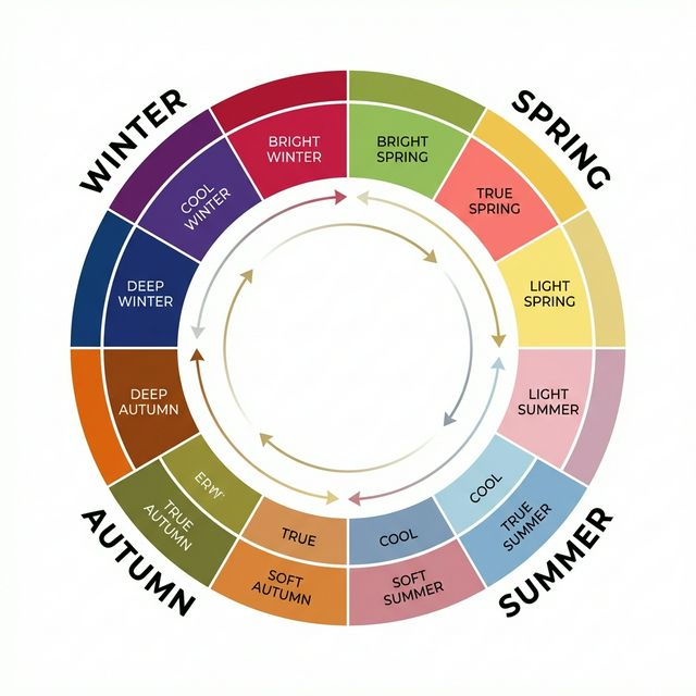 12-Season Flow Color Wheel showing the relationship between the 4 main seasons and the 12 sub-seasons. Arrows indicate flow direction.
